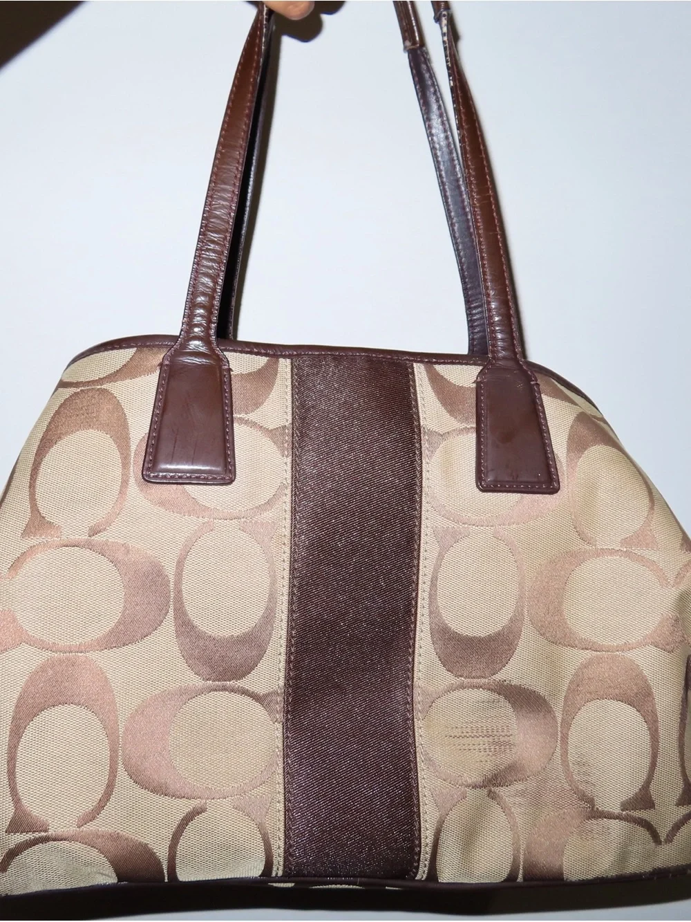 Coach Brown and Beige Signature Canvas Shoulder Bag